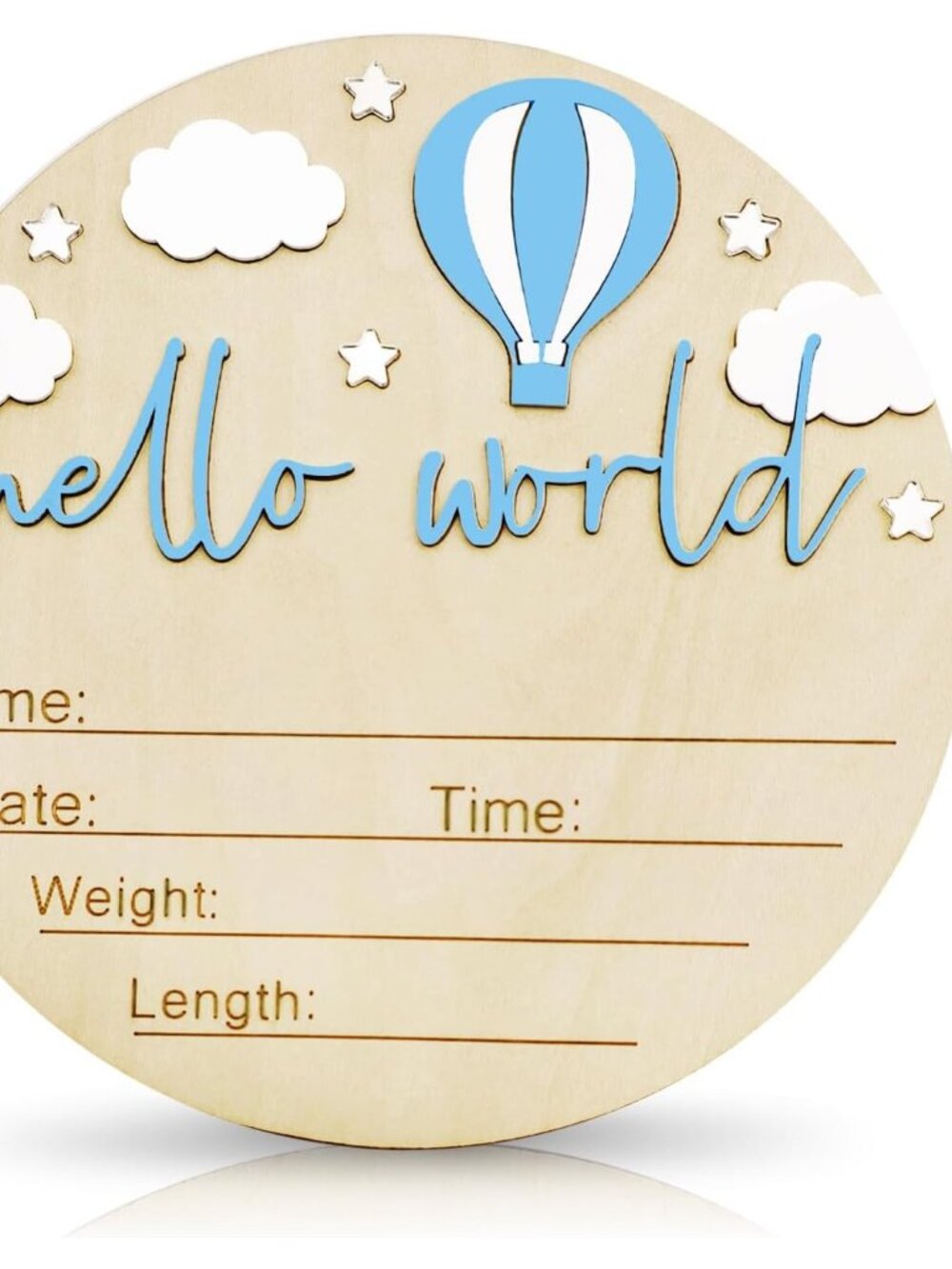 Baby Announcement Sign, 5.9 Inch Wooden Hello World Newborn Signs, Birth Announc
